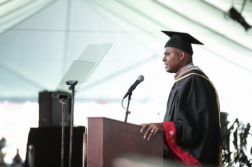 Frank Thomas gave the keynote speech for USC Leventhal gradutes