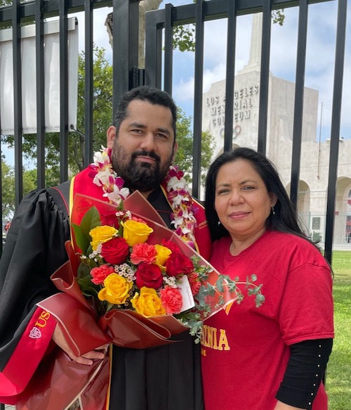 Jay Bonilla and his mother, on commencement Day