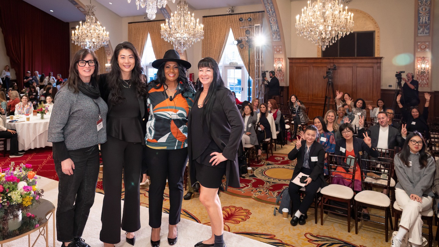 Sarah Odenkirk, Tyler Chou, Thuy-An Julien, and Shawn White after their talk.