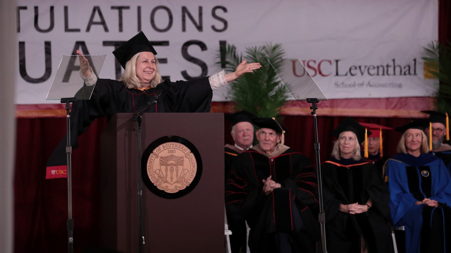 Karen Schoenbaum welcomes Leventhal graduates to the Trojan Network.