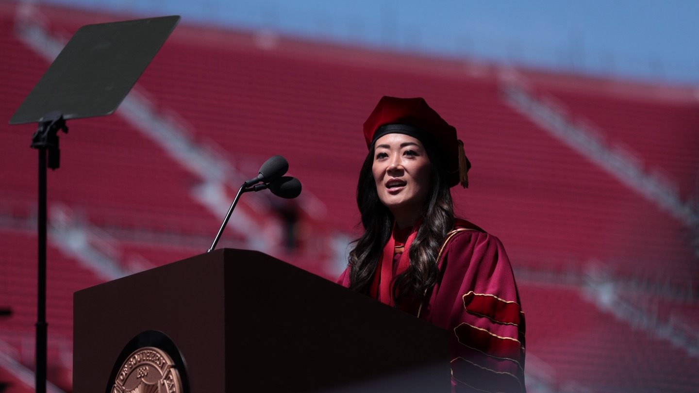 Jaime Lee speaking at Commencement