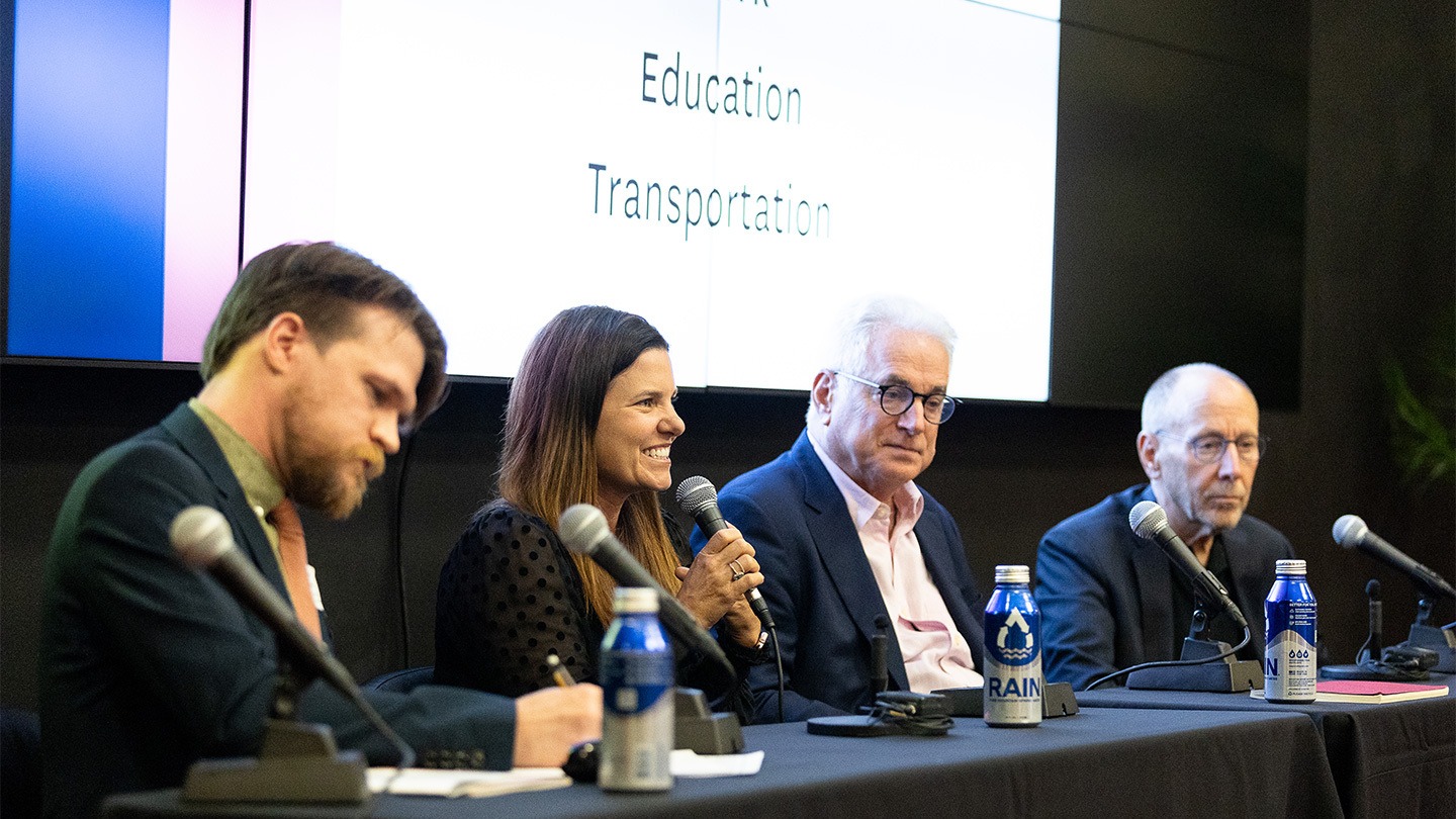 Color photograph of a panel of experts at the Aging is Now / Aging is the Future: Entrepreneurship Symposium.