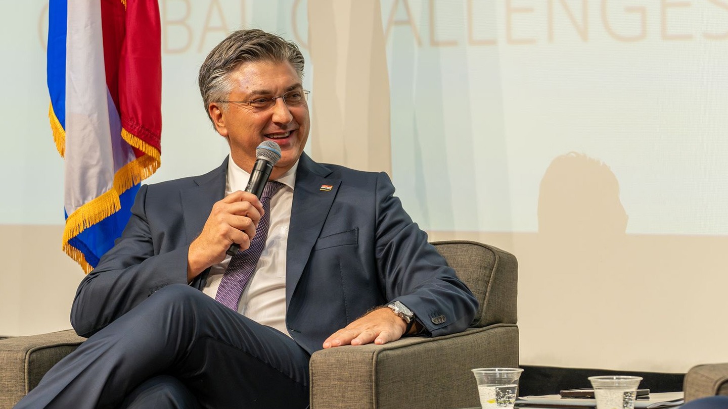 Prime Minister Andrej Plenković speaking at USC Marshall.
