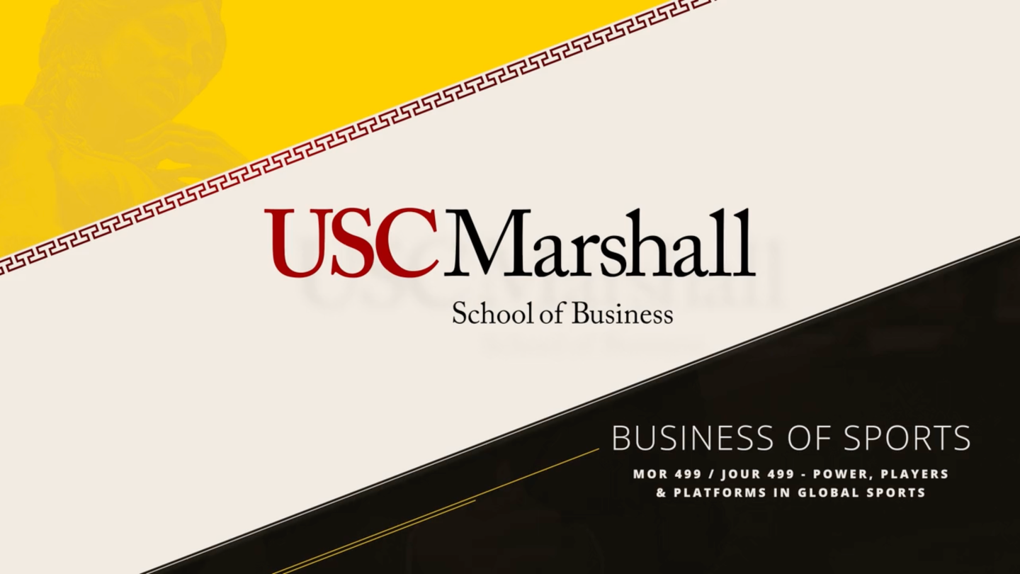 Course thumbnail with course numbers and USC Mrshall logo