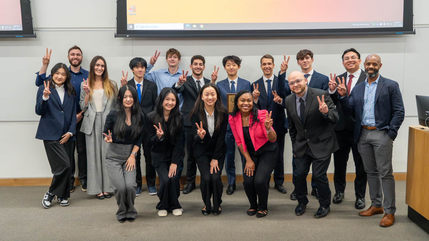 Business Stats contestants doing Fight On