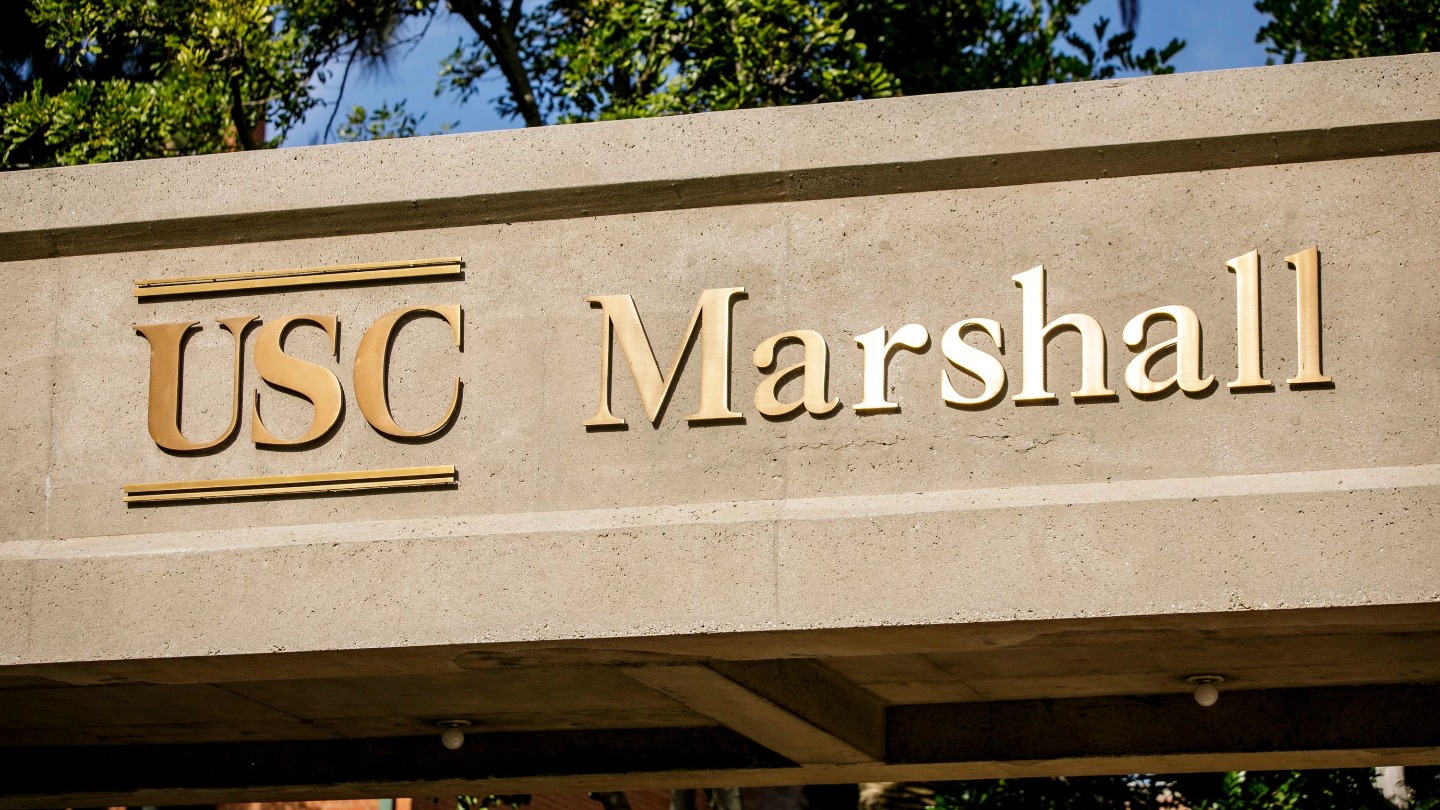 USC Marshall School of Business sign at Bridge Hall