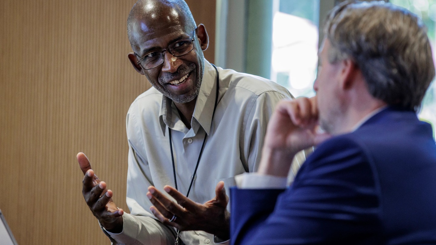Ian O. Williamson, dean of the Paul Mirage school of business at UC Irvine, discusses an idea at the conference.