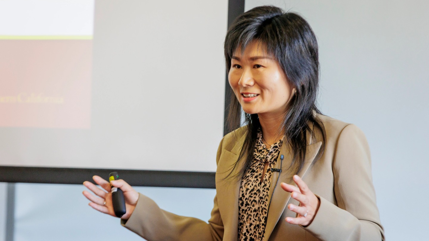 Professor of Data Sciences and Operation Yingying Fan delivers her TFW presentation, &quot;Discover the World of Data Sciences.&quot;