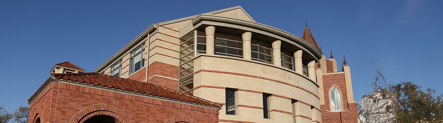 Color photograph of Popovich Hall on the campus of USC.