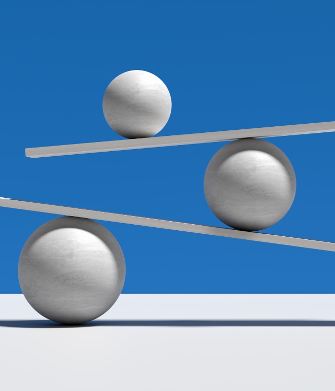 decorative image of spheres balancing on platforms