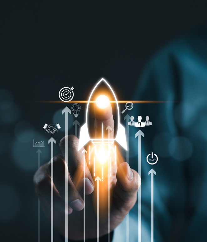 decorative image of rocket with business graphics