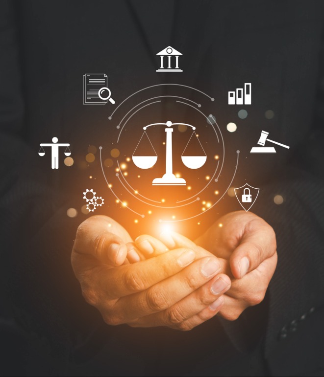 decorative image of computer generated scales in two hands