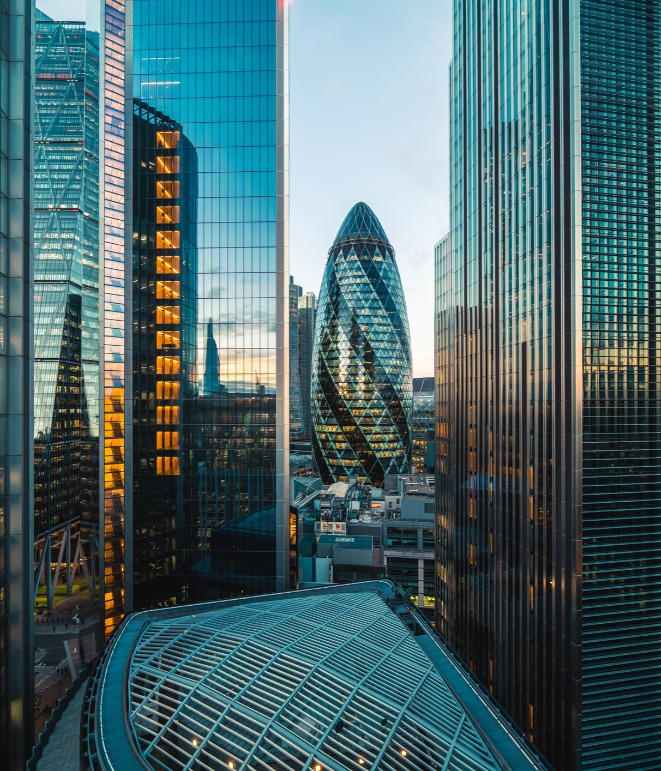 City buildings around sunset