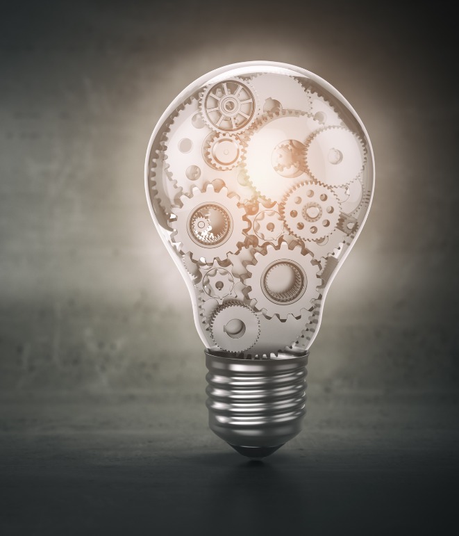 light bulb with gears inside