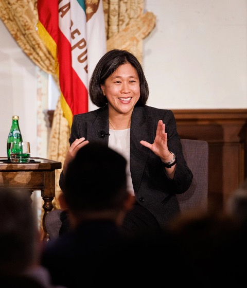 Ambassador Katherine Tai Speaking on Stage