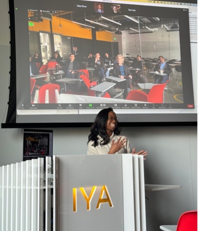 woman presenting to class on video call