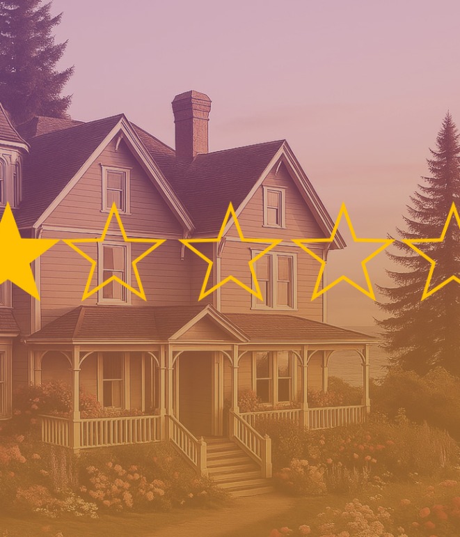 A bluff-side Victorian bed and breakfast with 1 of 5 star rating.