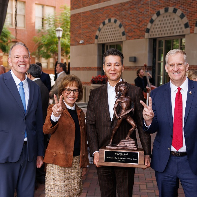 Geoffrey Garrett, Carol Folt, Andrew Tavakoli, and Andrew Guzman.