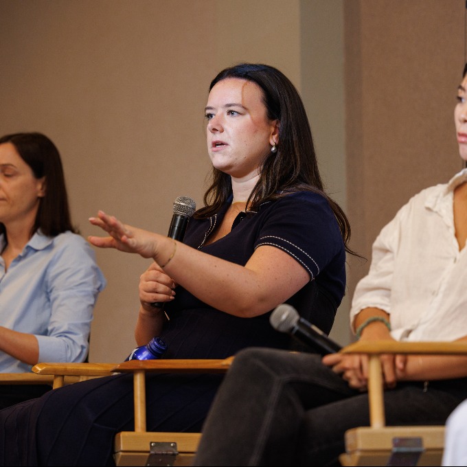 Hannah Foley speaking at the MBA Career Panel