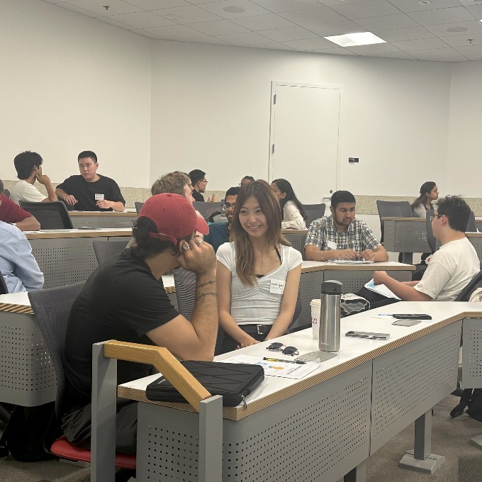 Students collaborating in class