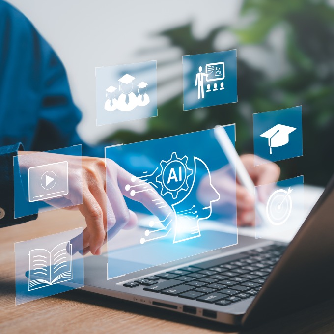 decorative image of person working with AI