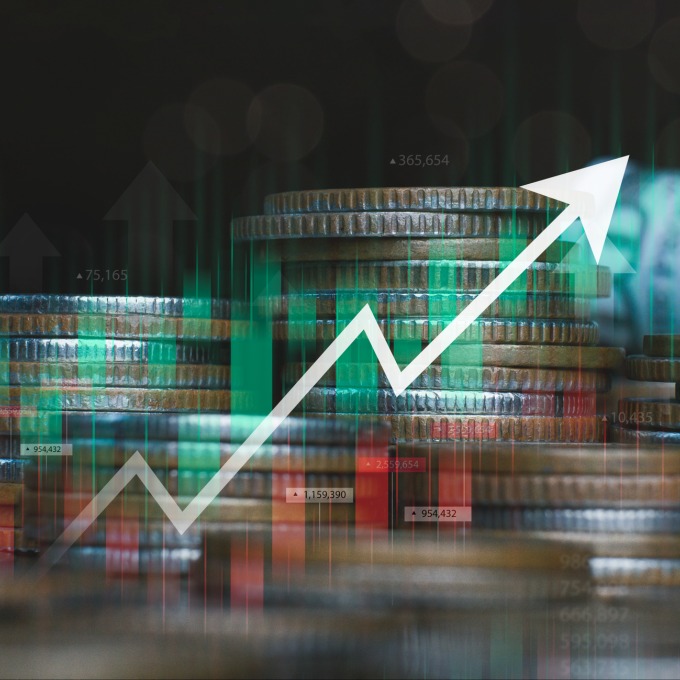 graphic of an arrow going up in front of money