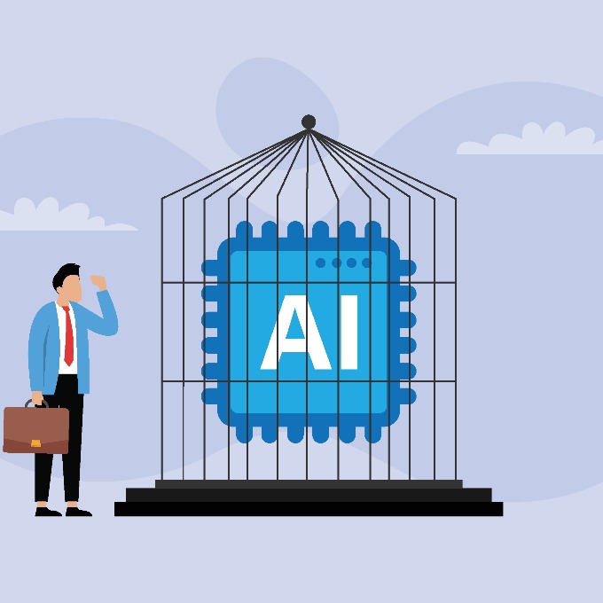 decorative image of AI in a cage