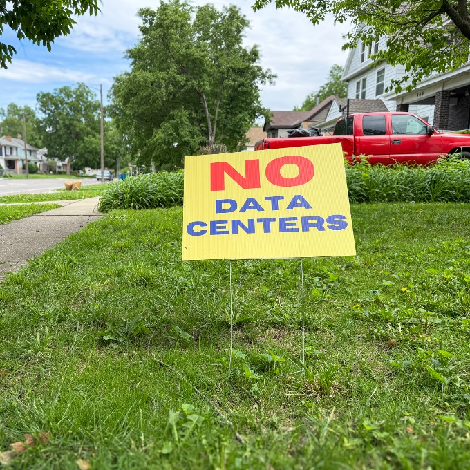 a sign that says "No data centers"