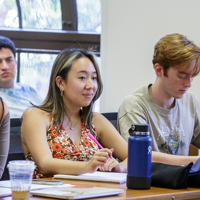 Color photograph of USC Marshall students in a class lecture.