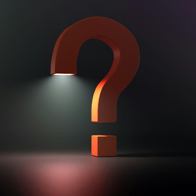 A question mark with light cascading down like a streetlight.