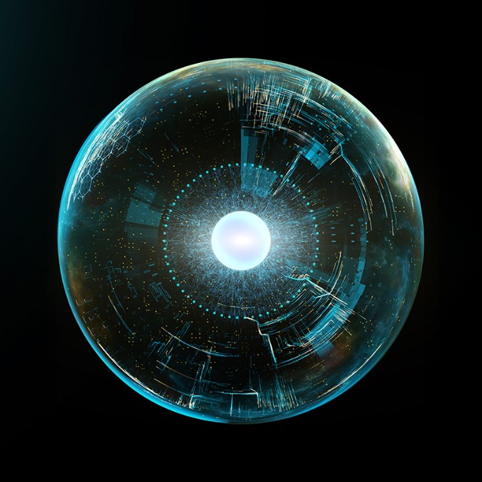 An abstract digital interpretation of an eyeball.