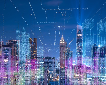 City Skyline with Data Over the Horizon