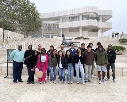 Color photo of USC students visiting the Getty Museum
