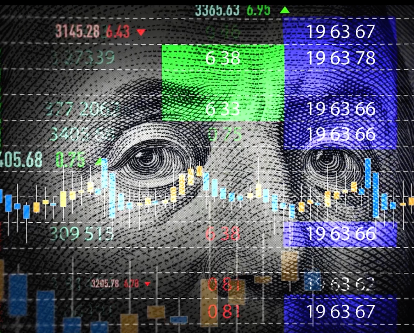 decorative image of the hundred dollar bill with numbers and graphs