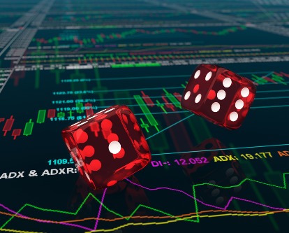 Dice that read "Buy" and "Sell" on financial graph