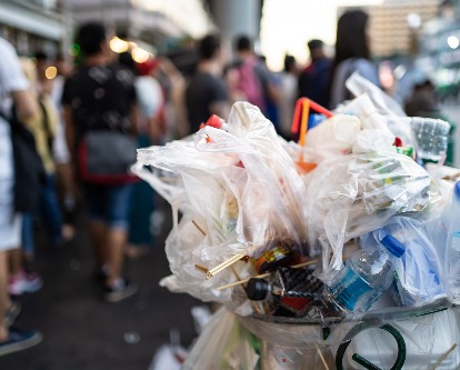 plastic bags in a trash can