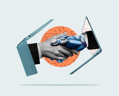 AI and human hands shaking hands