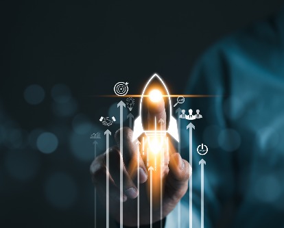 decorative image of rocket with business graphics