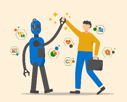 a robot and person high-fiving