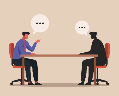 decorative image of two people talking