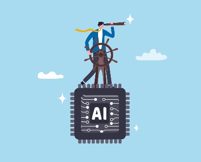 a person steering AI with a helm