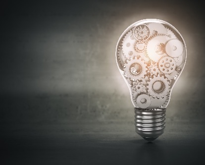 light bulb with gears inside