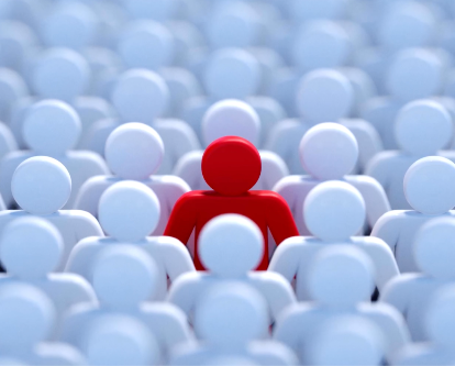 A single red symbol centered in the middle of multiple white symbols