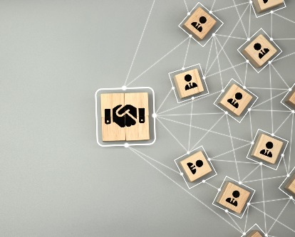 A handshake connected in a web of associates