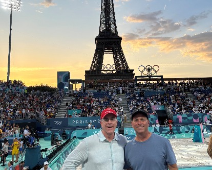 David Carter and George Ross at the Eiffel Tower during the Olympics