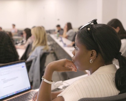 Color photograph inside a classroom at USC Marshall.