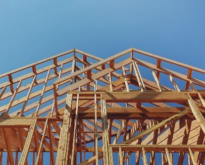 Interior framing of a new house under construction.