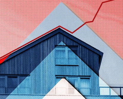 Graph line following the roof line of a house spiking up and to the right.