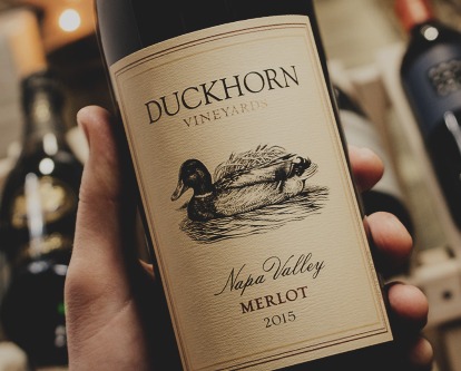 A bottle of Duckhorn wine.