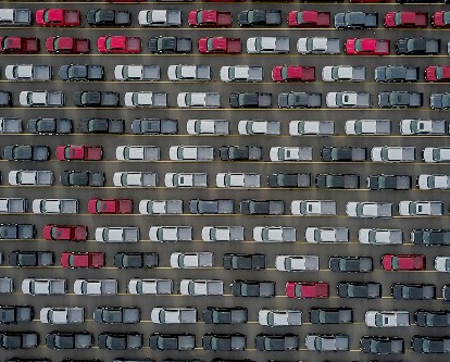 Overhead shot of a fleet of cars.